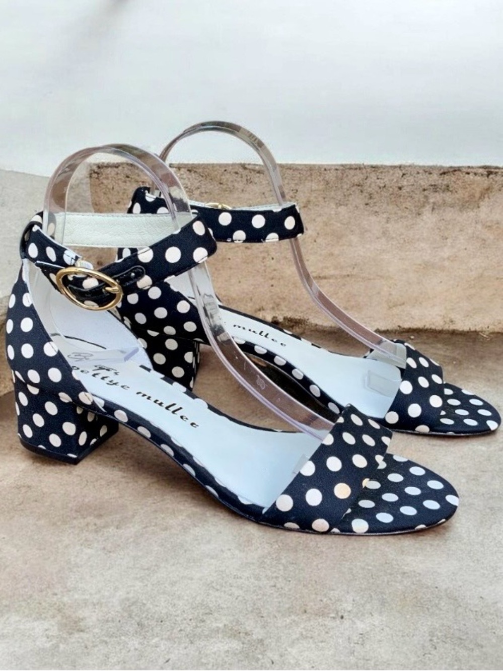 Bettye bettye muller Black and White Polka Dot Ankle-Strap Block Heel Sandals